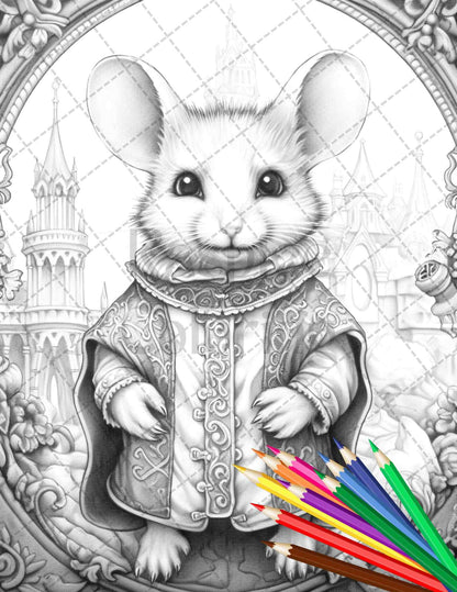 40 Little Mouse Prince Grayscale Coloring Pages Printable for Adults, PDF File Instant Download