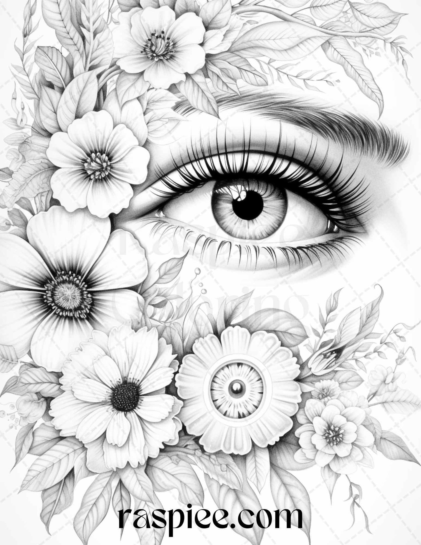 40 Charming Eyes Grayscale Coloring Pages Printable for Adults, PDF File Instant Download