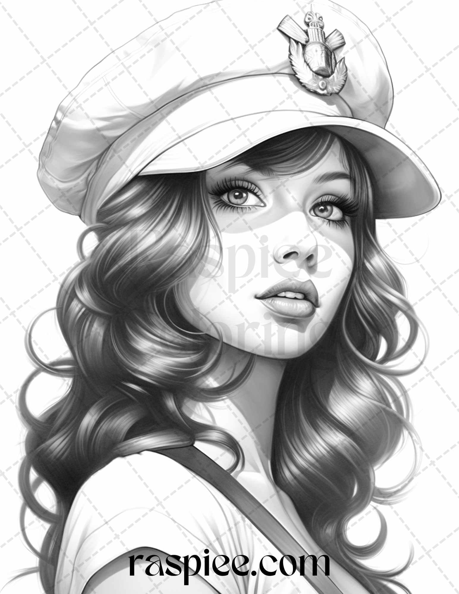 40 Sailor Pin Up Girls Grayscale Coloring Pages Printable for Adults, PDF File Instant Download