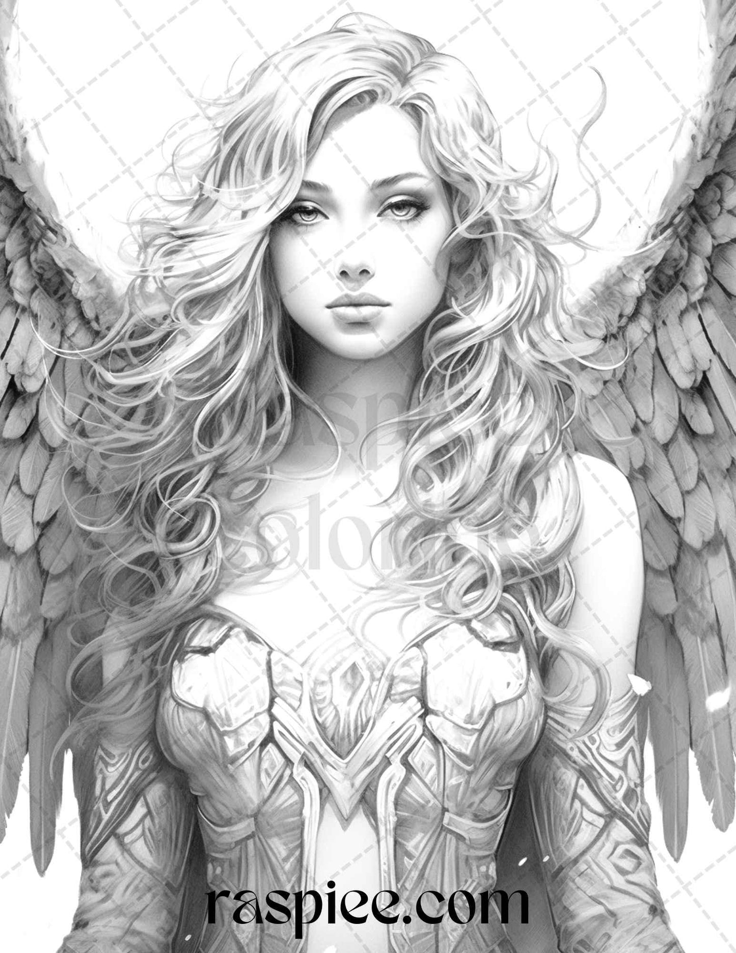 42 Enchanting Angels Grayscale Coloring Pages Printable for Adults, PDF File Instant Download