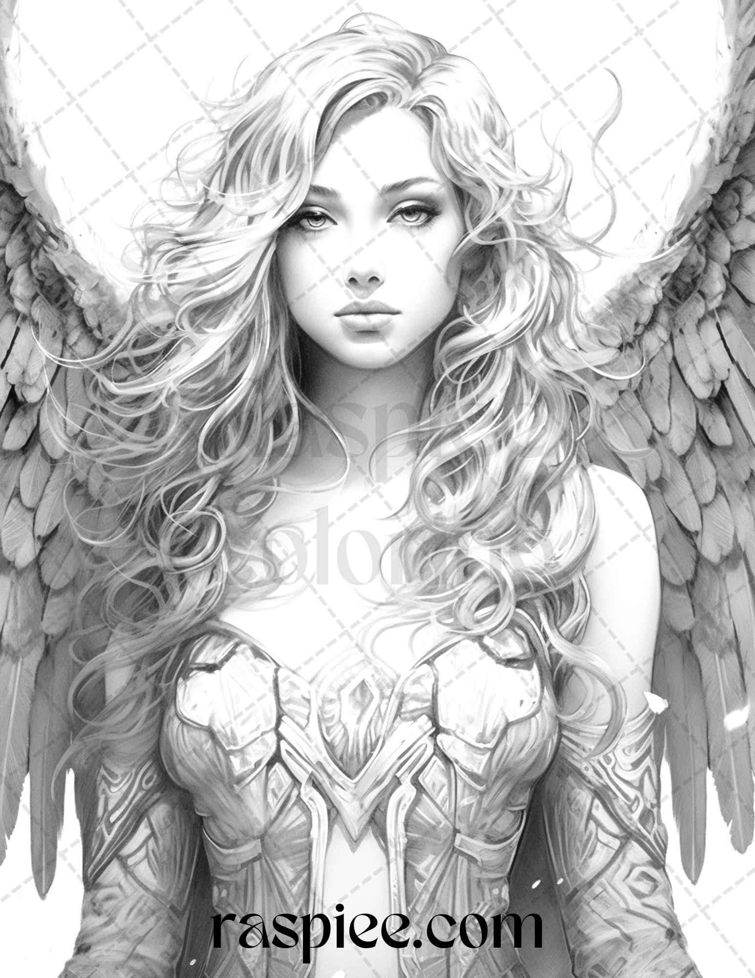 42 Enchanting Angels Grayscale Coloring Pages Printable for Adults, PDF File Instant Download