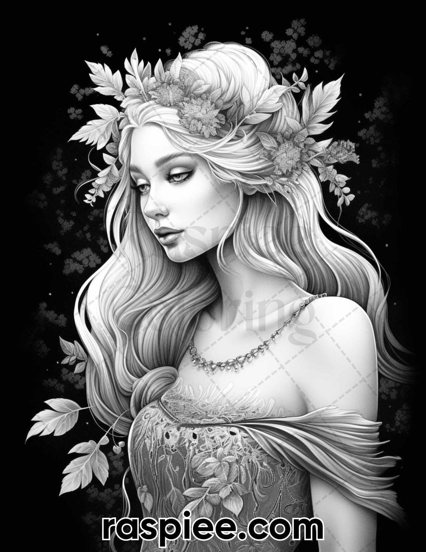 50 Starlight Fairy Grayscale Coloring Pages for Adults, Printable PDF File Instant Download