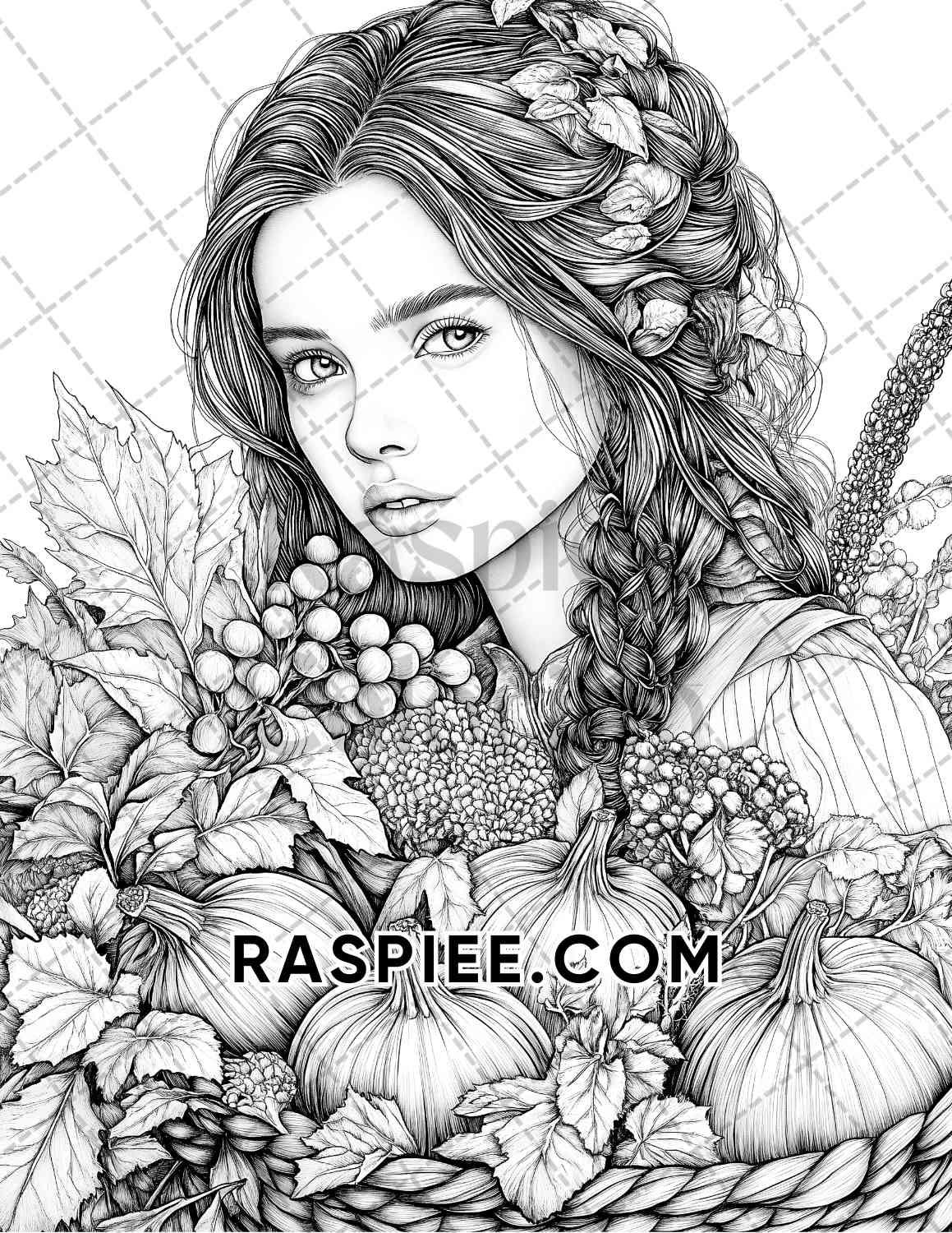 Autumn Beauties Portrait Adult Coloring Pages Printable PDF Instant Download