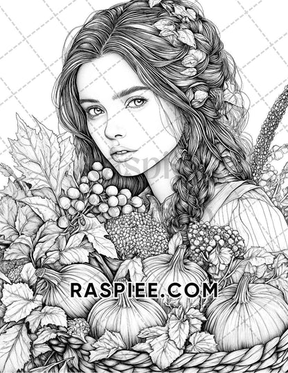 Autumn Beauties Portrait Adult Coloring Pages Printable PDF Instant Download