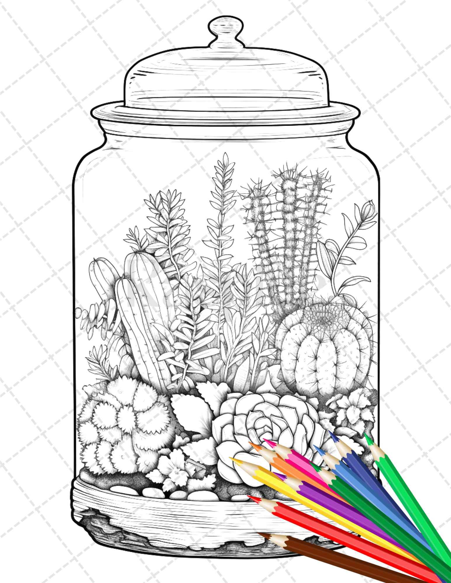 34 Enchanted Terrarium Grayscale Coloring Pages Printable for Adults, PDF File Instant Download