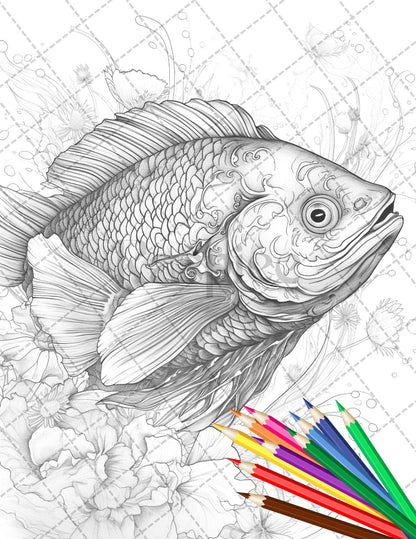 30 Animal Floral Printable Coloring Pages for Adults, Grayscale Coloring Book, Printable PDF File Download