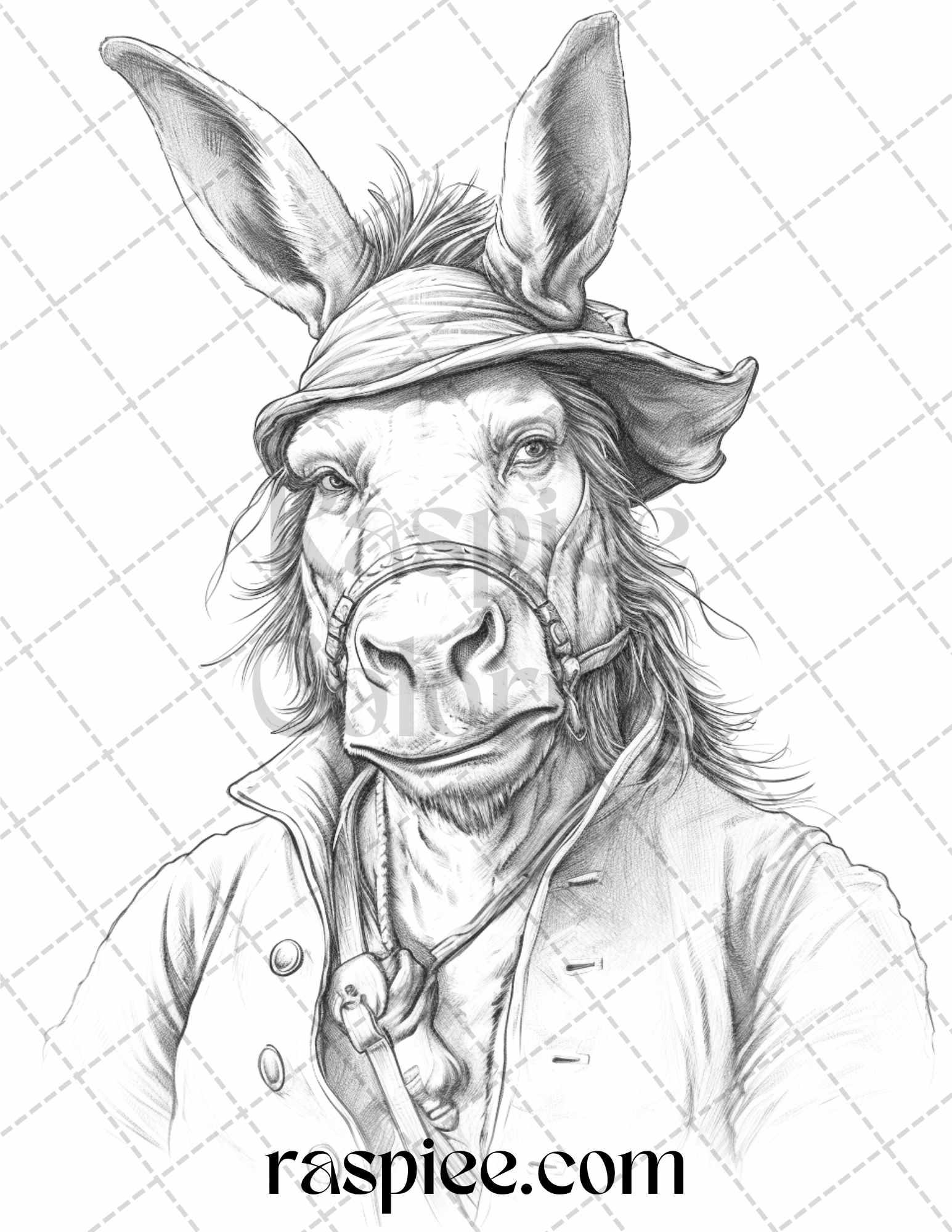 40 Pirate Animals Grayscale Coloring Pages Printable for Adults, PDF File Instant Download