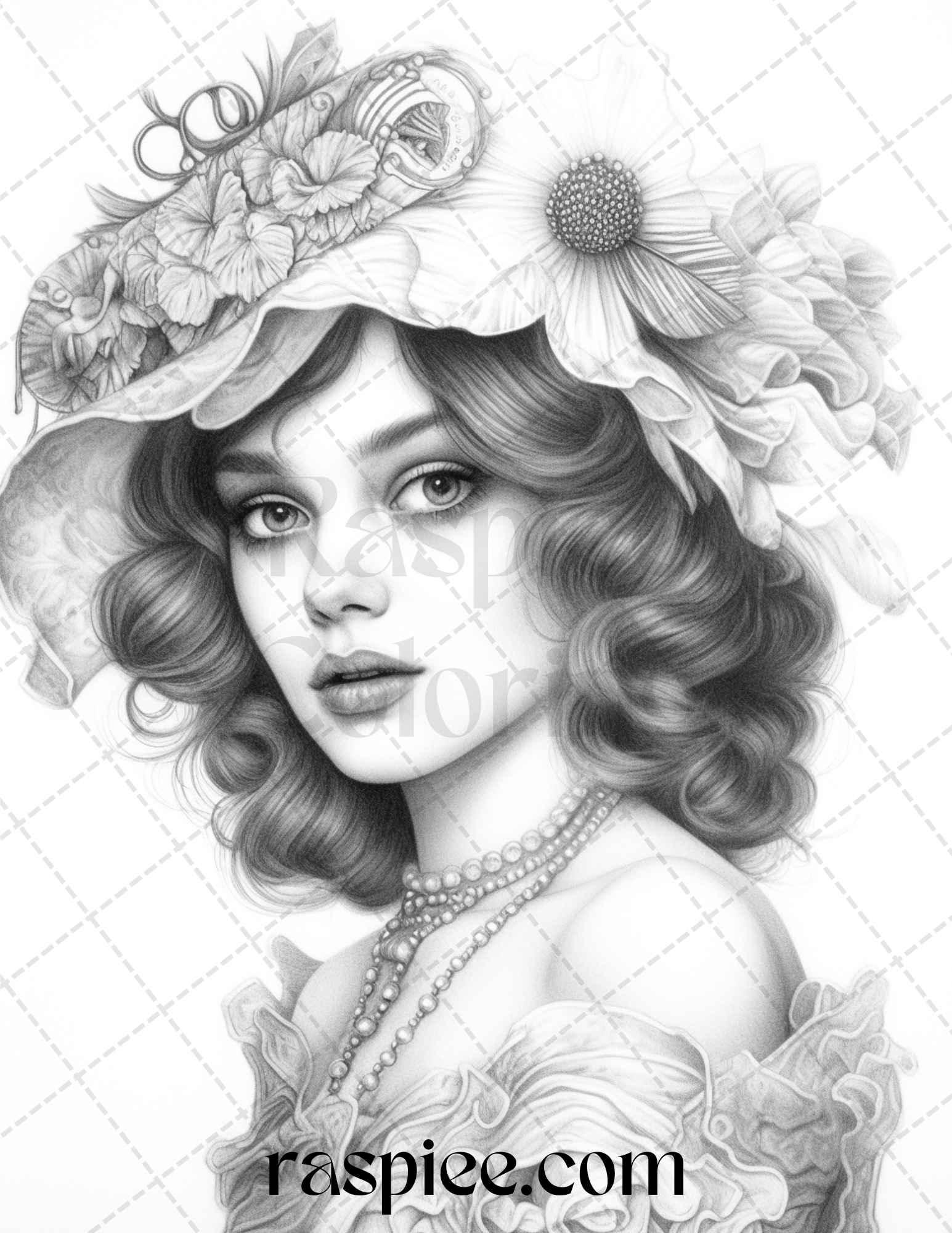 40 Beautiful Gatsby Girls Grayscale Coloring Pages Printable for Adults, PDF File Instant Download