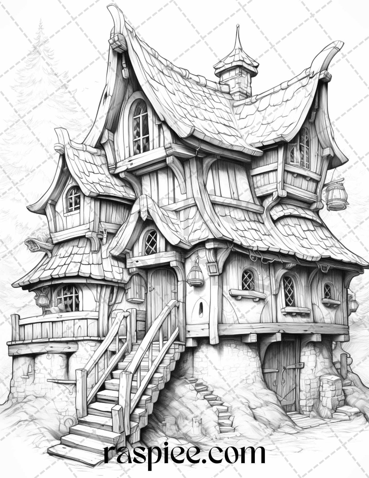 40 Viking Houses Grayscale Coloring Pages Printable for Adults, PDF File Instant Download