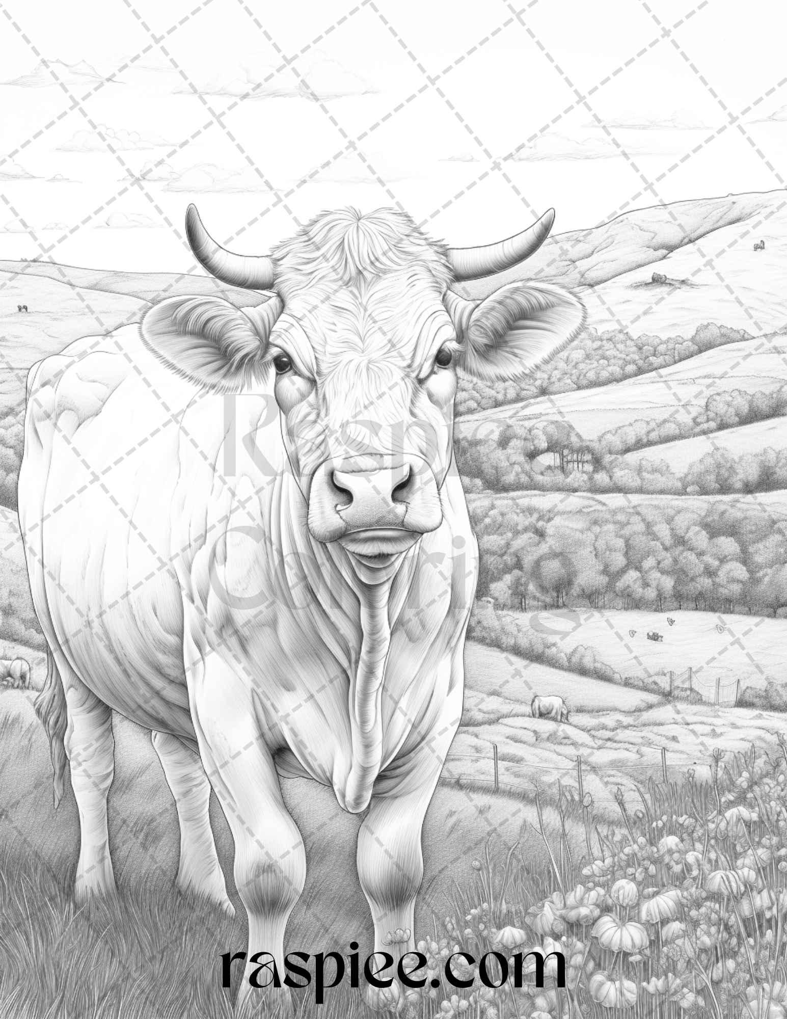 40 Farmstead Serenity Grayscale Coloring Pages Printable for Adults, PDF File Instant Download