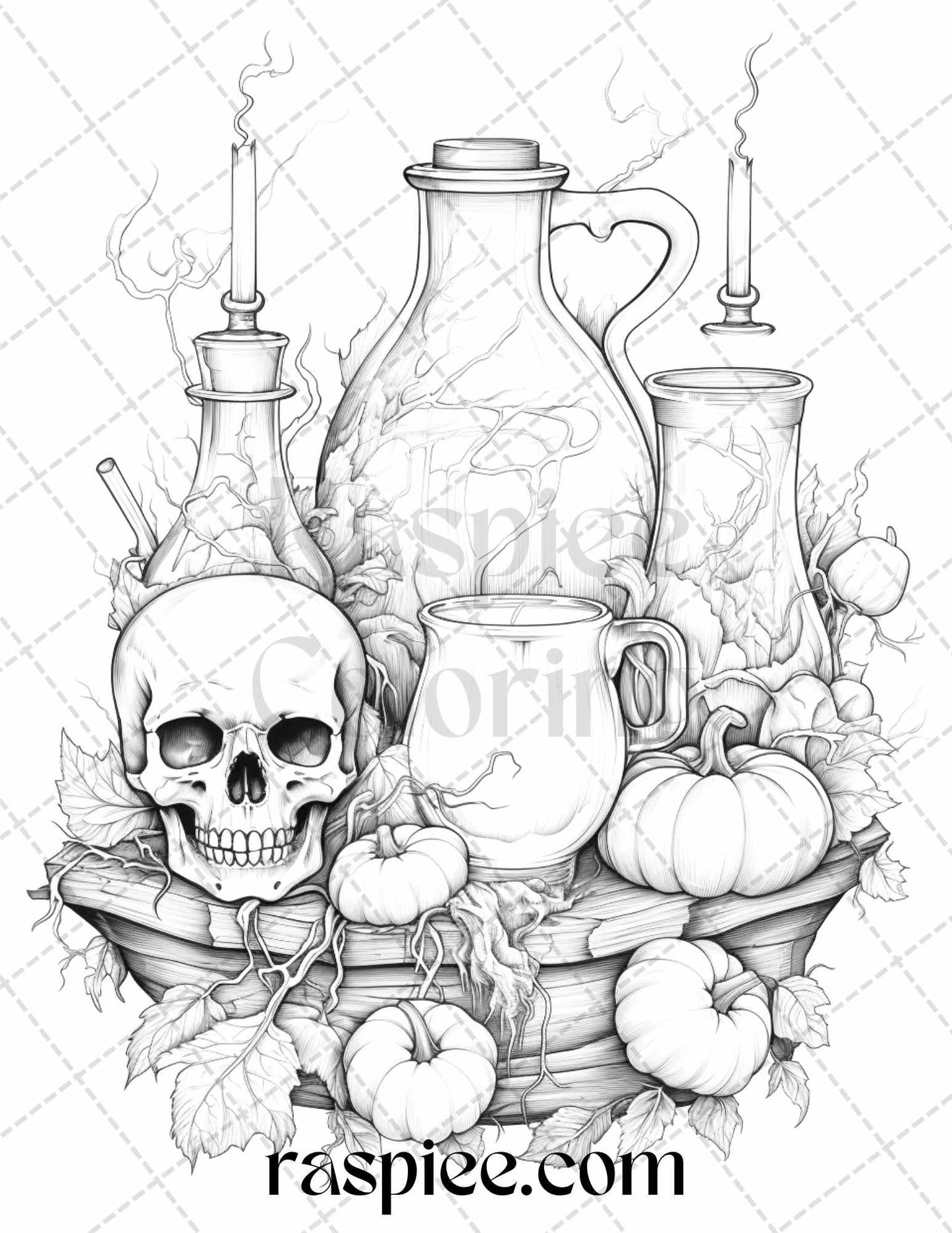 40 Mystical Magic Potions Grayscale Coloring Pages Printable for Adults, PDF File Instant Download