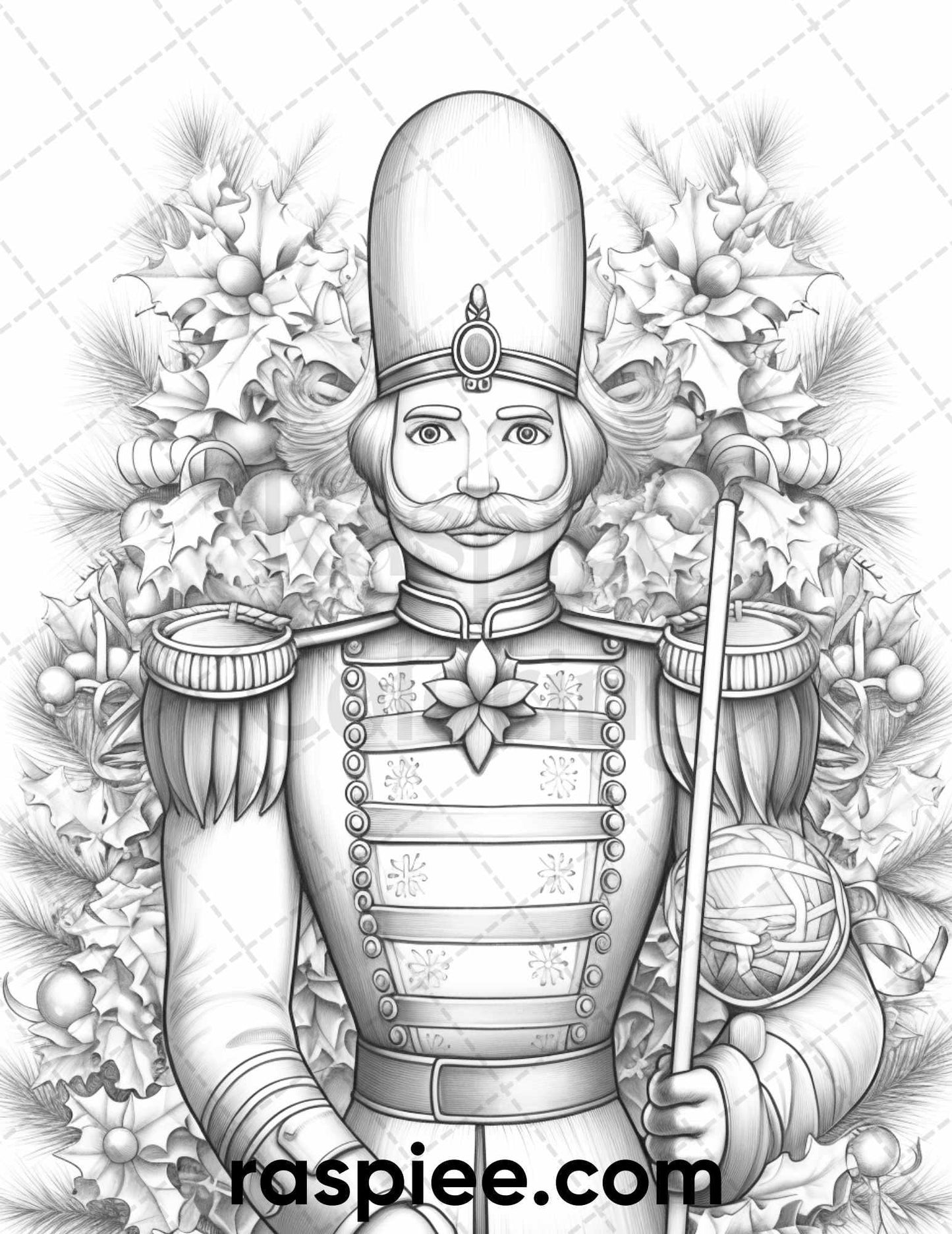 40 Christmas Nutcrackers Grayscale Coloring Pages for Adults, Printable PDF File Instant Download