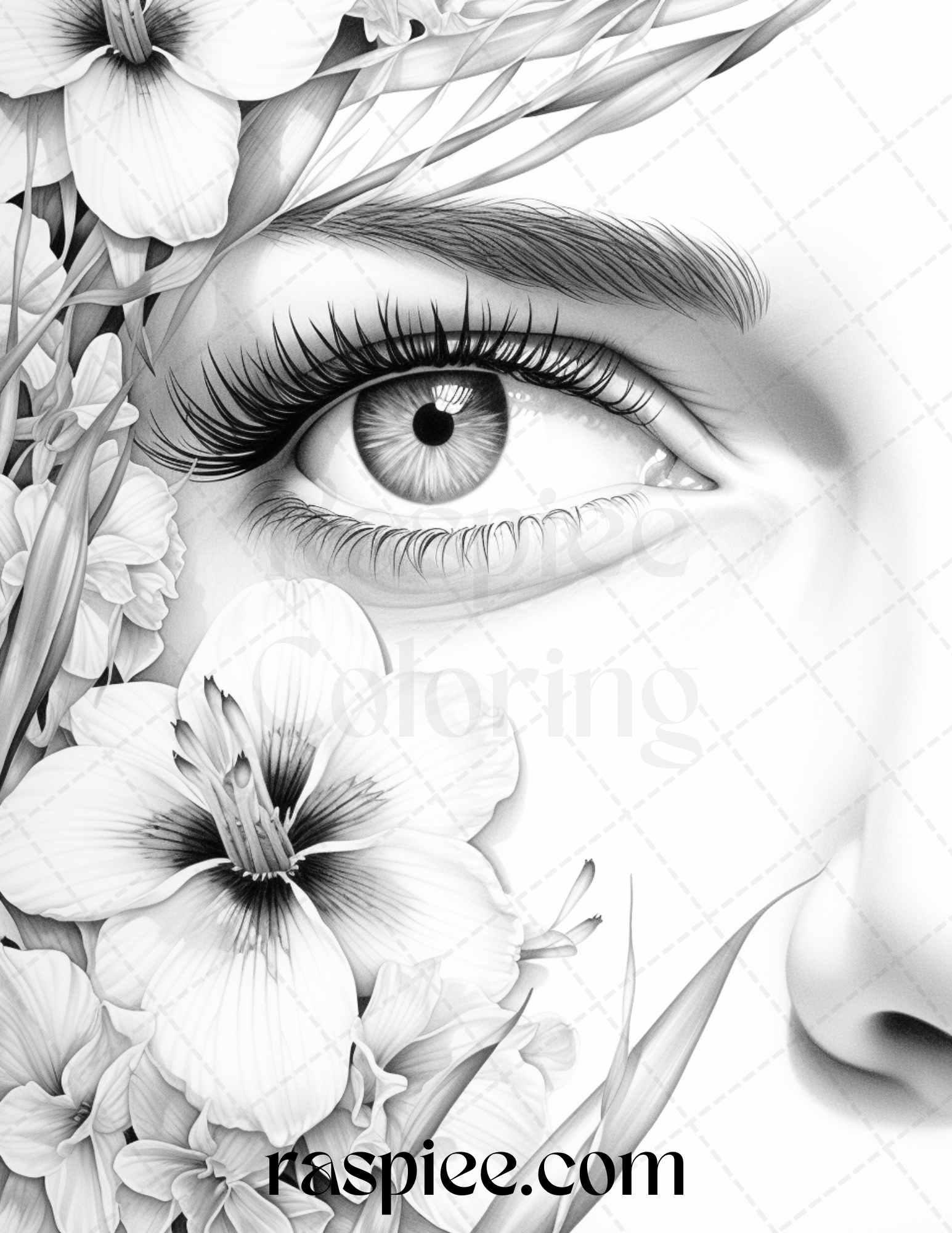 40 Charming Eyes Grayscale Coloring Pages Printable for Adults, PDF File Instant Download