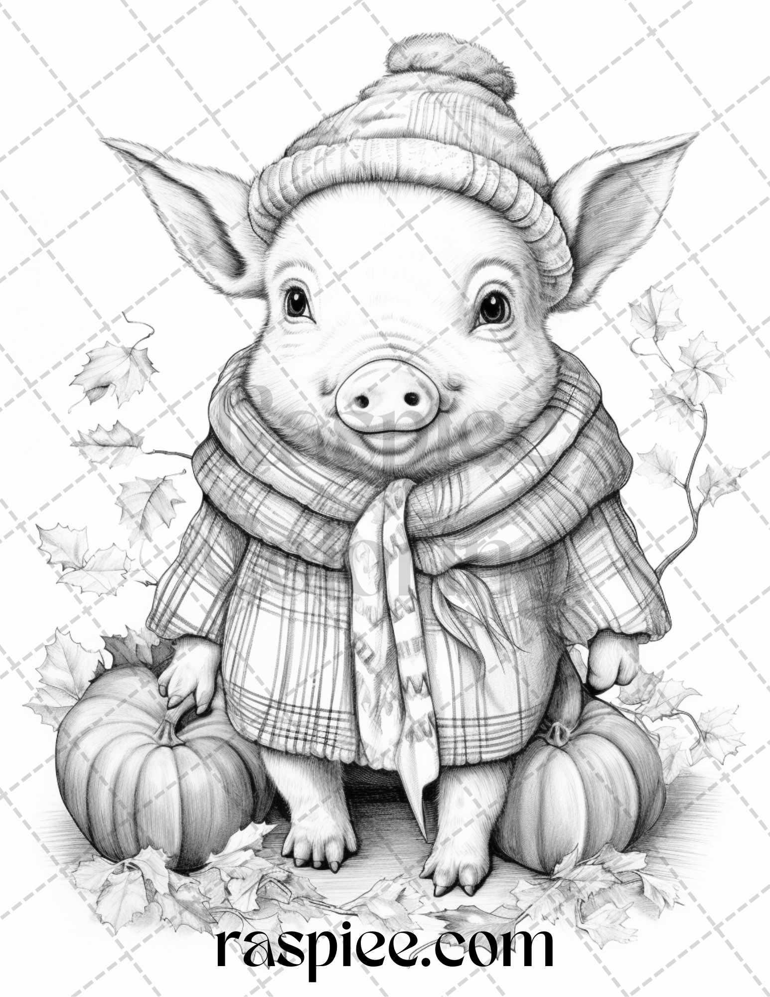 40 Cute Fall Animals Grayscale Coloring Pages Printable for Adults and Kids, PDF File Instant Download