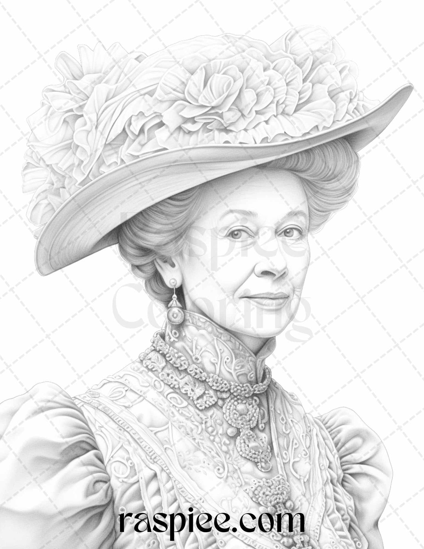 50 Victorian Grandma Grayscale Coloring Pages Printable for Adults, PDF File Instant Download