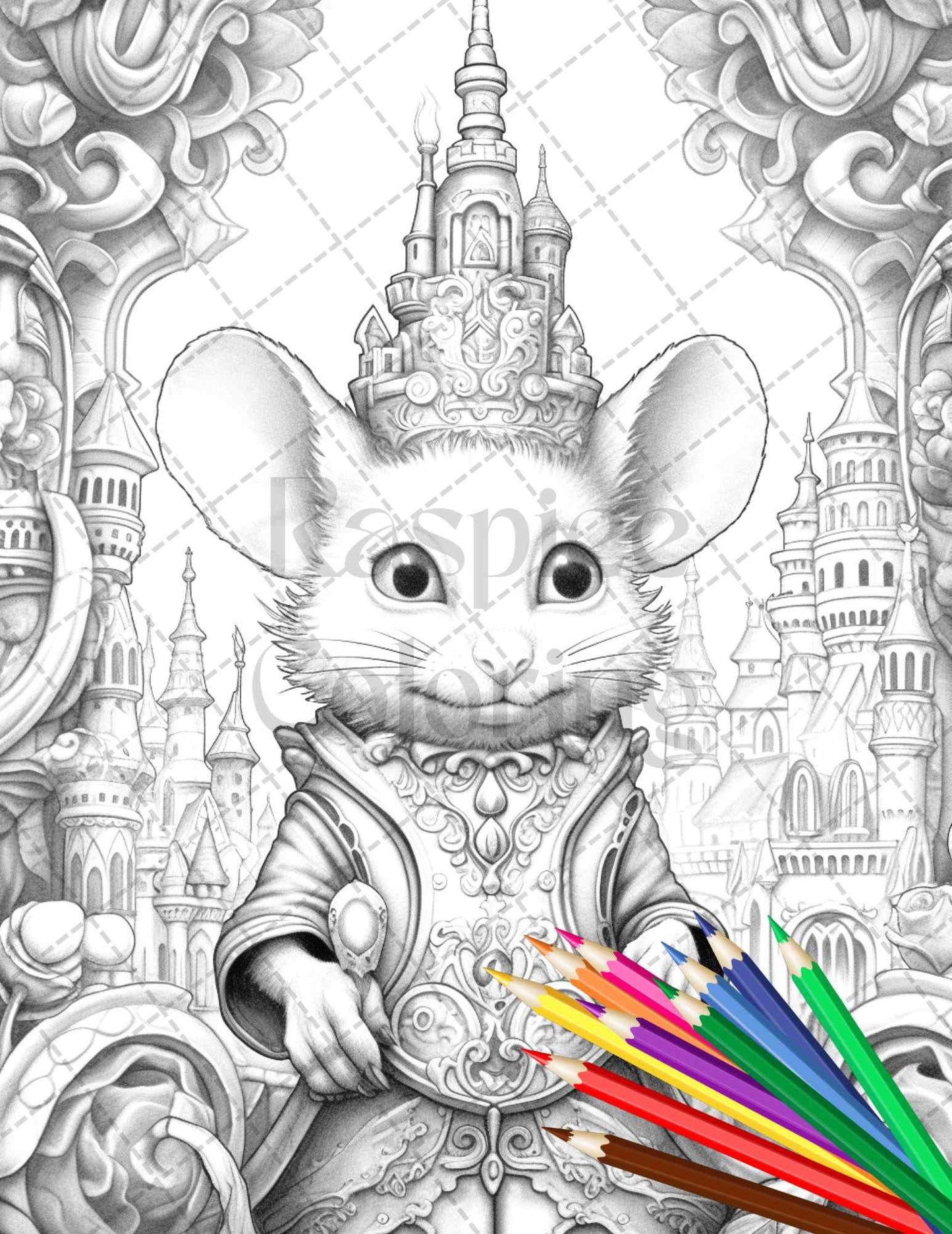 40 Little Mouse Prince Grayscale Coloring Pages Printable for Adults, PDF File Instant Download