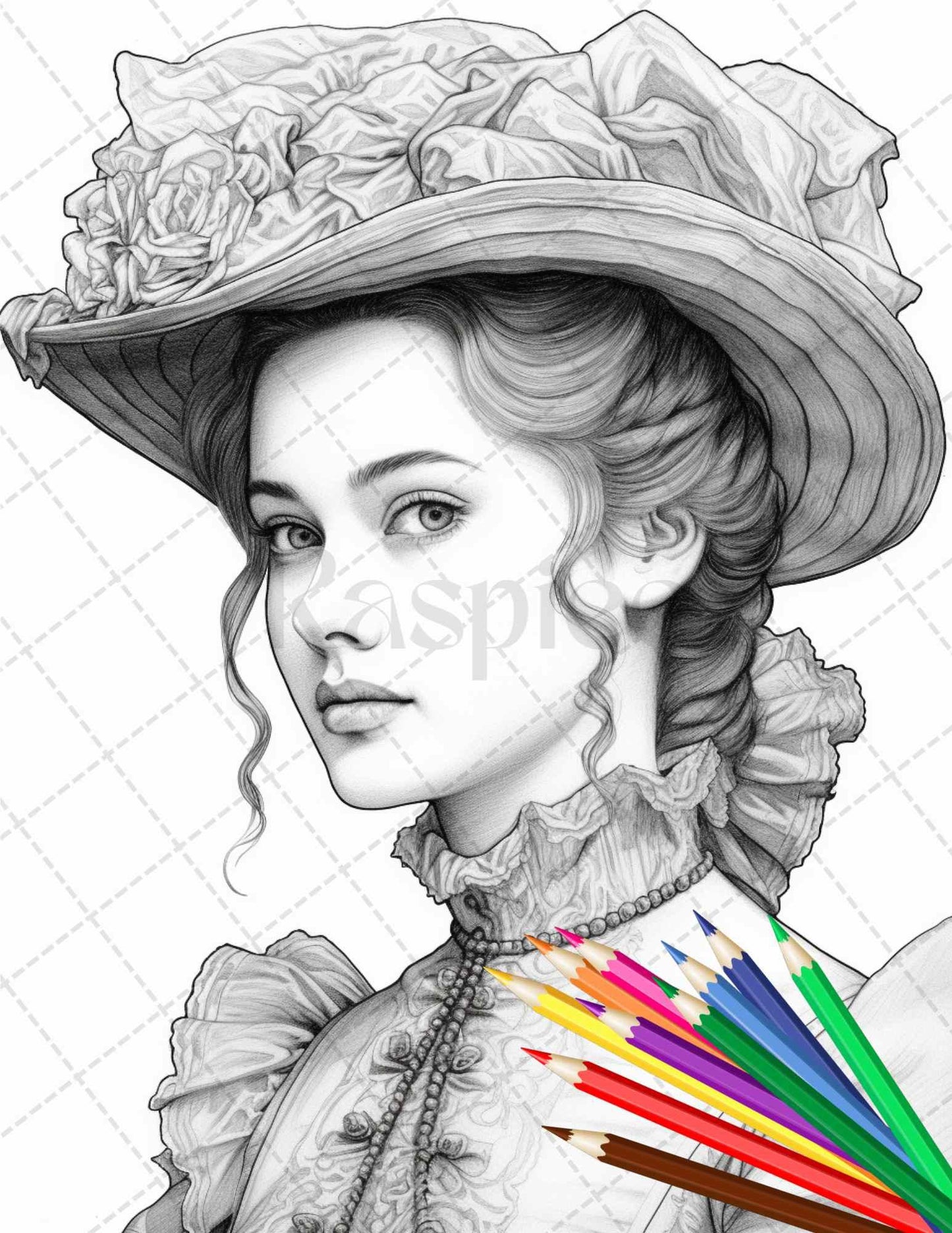 43 Beautiful Victorian Women Grayscale Coloring Pages Printable for Adults, PDF File Instant Download