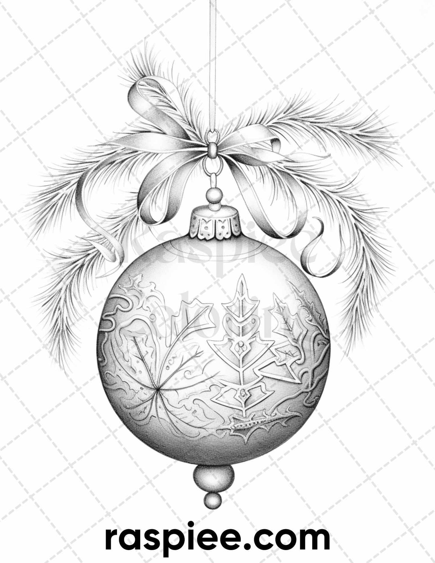 40 Christmas Balls Grayscale Coloring Pages Printable for Adults, PDF File Instant Download