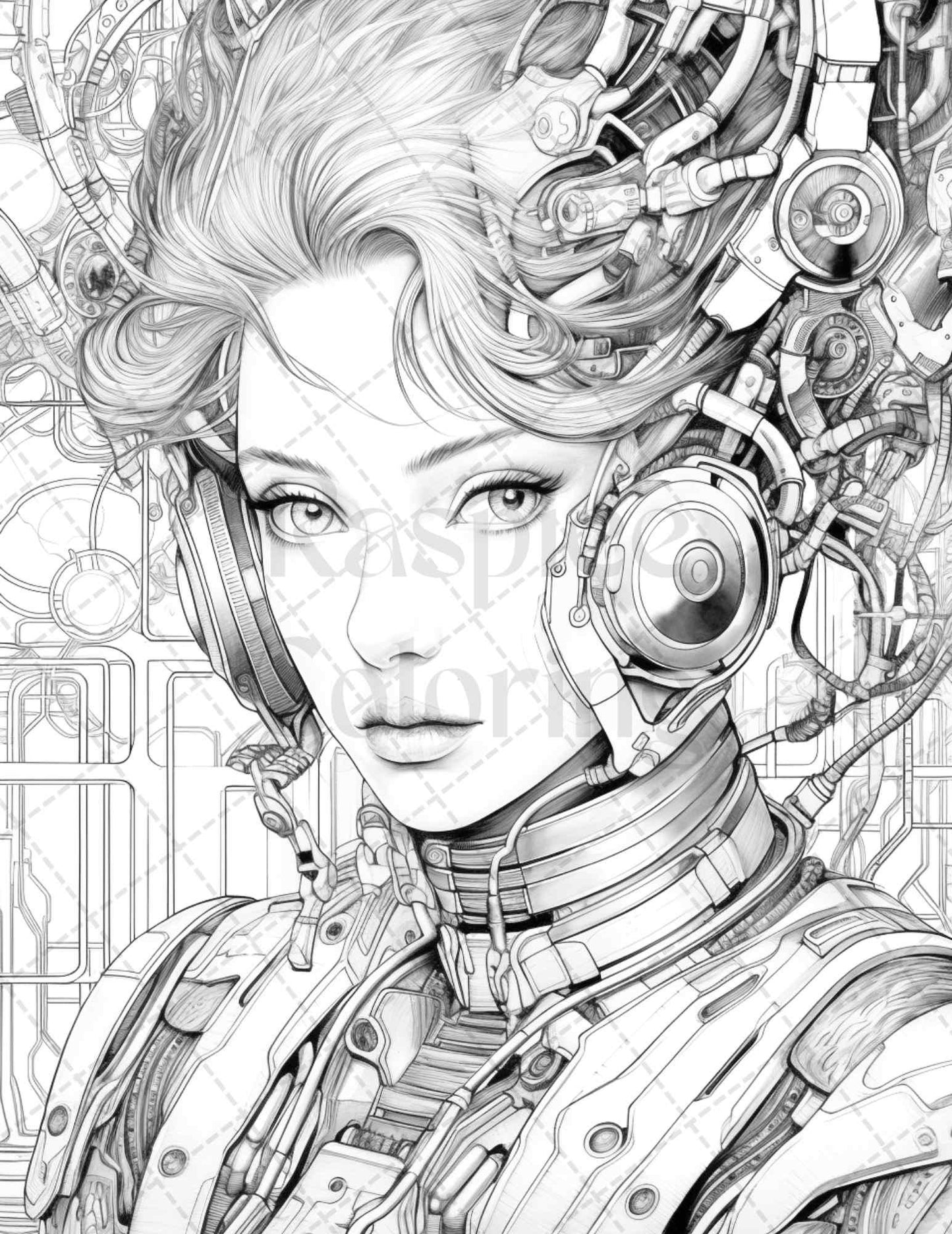 40 Beautiful Cyborg Girls Grayscale Coloring Pages Printable for Adults, PDF File Instant Download