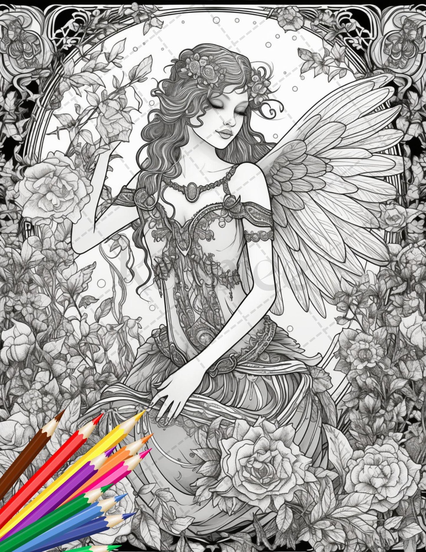 30 Beautiful Fairies Coloring Page Book for Adults, Flower Fairy Grayscale Coloring Book, Fairy Coloring Sheets, Printable PDF File Download