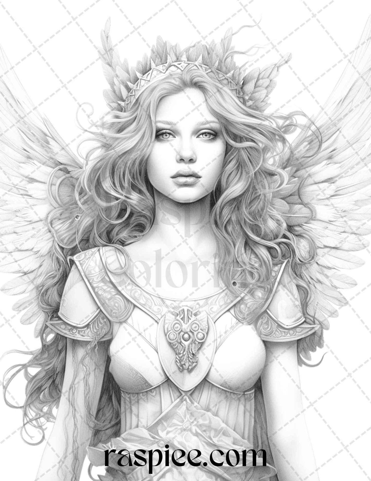 42 Enchanting Angels Grayscale Coloring Pages Printable for Adults, PDF File Instant Download