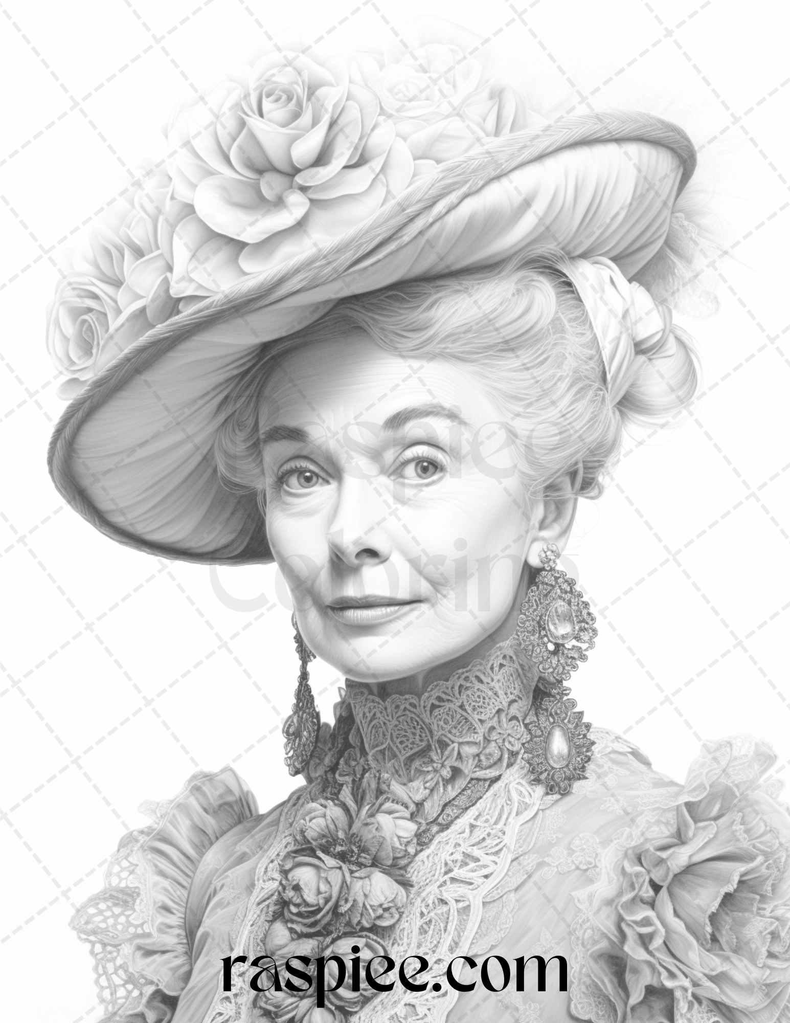 50 Victorian Grandma Grayscale Coloring Pages Printable for Adults, PDF File Instant Download