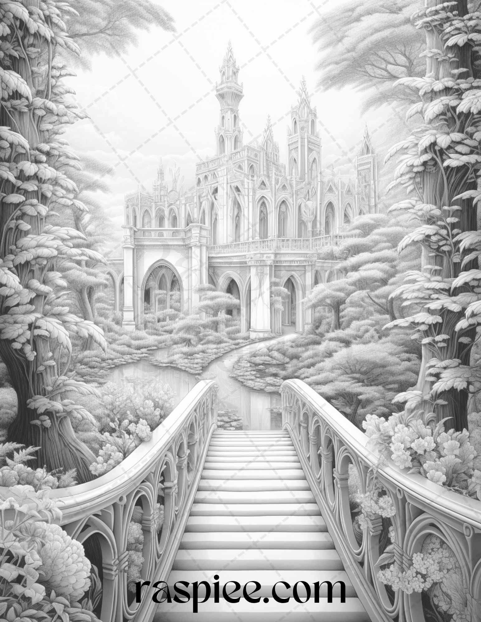 40 Fantasy Landscapes Grayscale Coloring Pages Printable for Adults, PDF File Instant Download