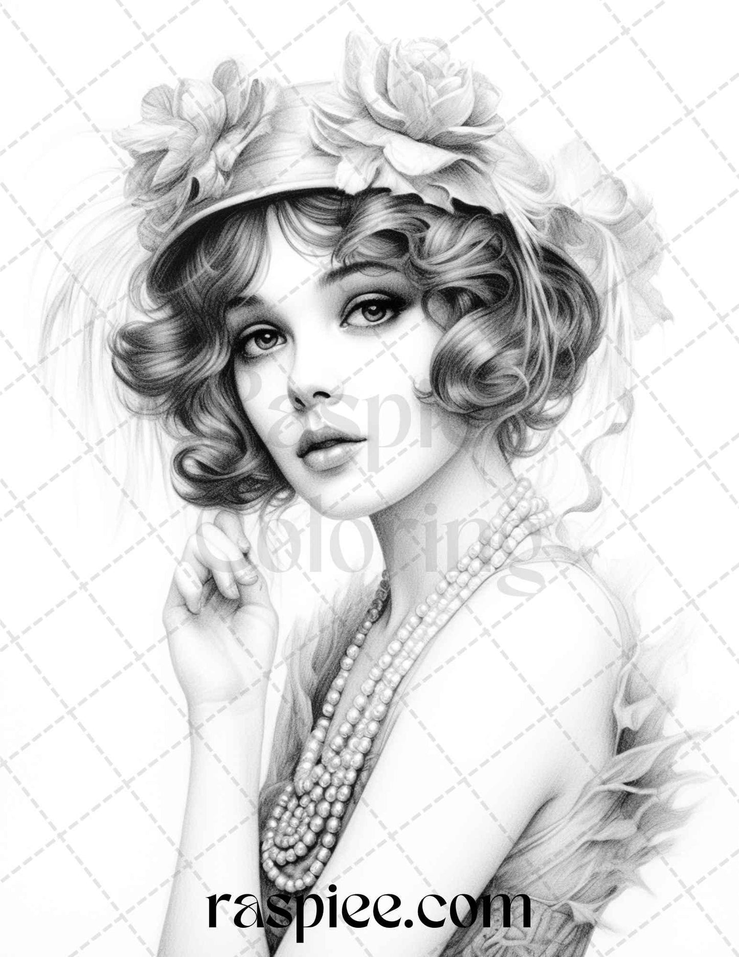 40 Beautiful Gatsby Girls Grayscale Coloring Pages Printable for Adults, PDF File Instant Download