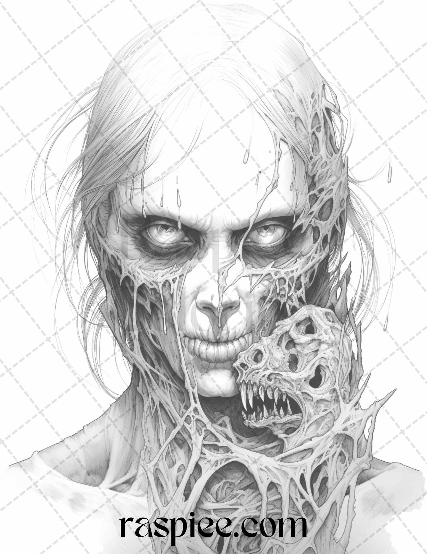 40 Scary Zombie Girls Grayscale Coloring Pages Printable for Adults, PDF File Instant Download