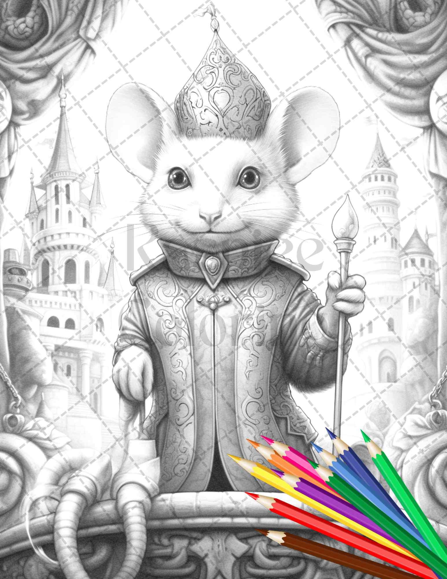 40 Little Mouse Prince Grayscale Coloring Pages Printable for Adults, PDF File Instant Download