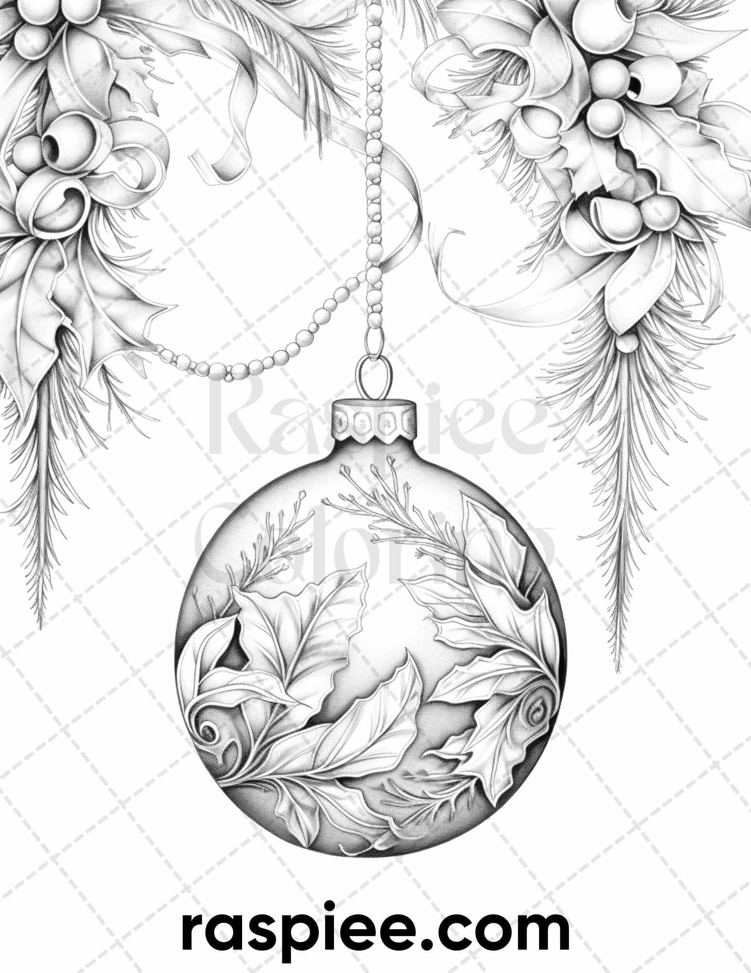 40 Christmas Balls Grayscale Coloring Pages Printable for Adults, PDF File Instant Download