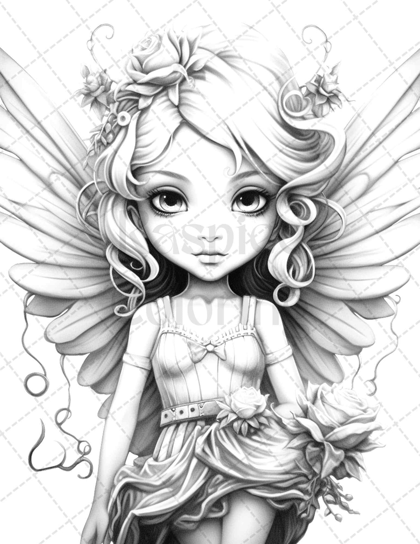 45 Adorable Chibi Fairy Grayscale Coloring Pages Printable for Adults, PDF File Instant Download