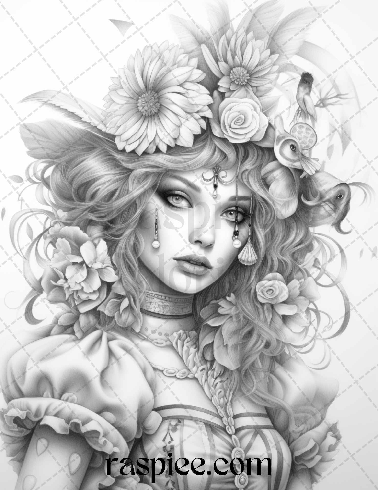 42 Beautiful Clown Girls Grayscale Coloring Pages Printable for Adults, PDF File Instant Download