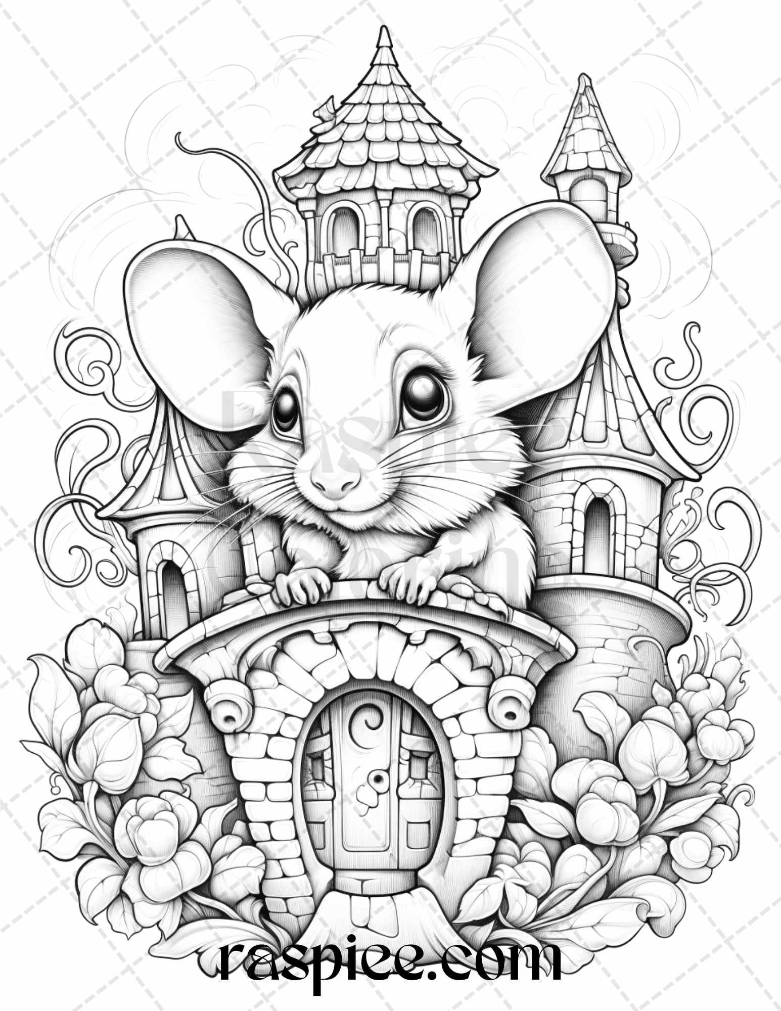 40 Magical Mouse Houses Grayscale Coloring Pages Printable for Adults, PDF File Instant Download