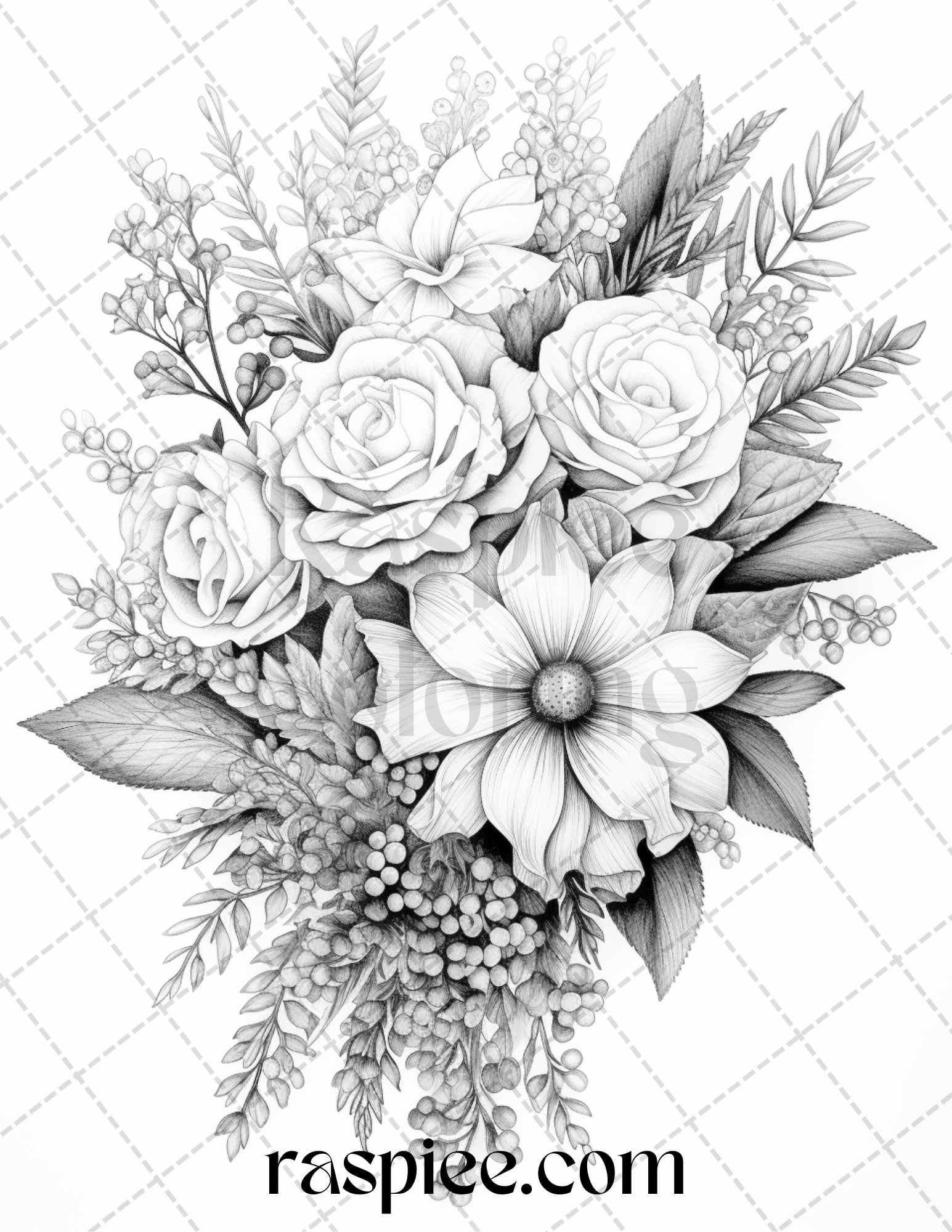 45 Christmas Flowers Grayscale Coloring Pages Printable for Adults, PDF File Instant Download