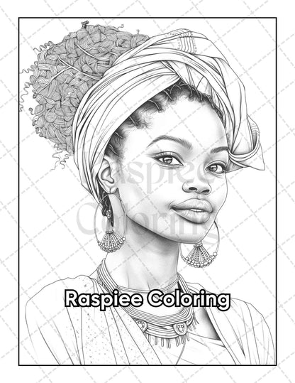 50 Black Women Portrait Coloring Pages for Adults Printable PDF Instant Download