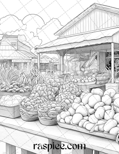 40 Farmstead Serenity Grayscale Coloring Pages Printable for Adults, PDF File Instant Download