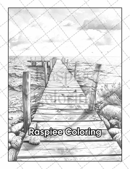 101 Relaxing Landscapes Grayscale Adult Coloring Pages Printable PDF Instant Download