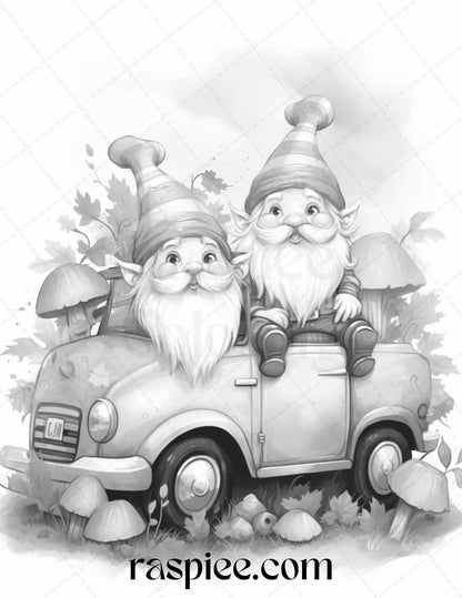 40 Fall Gnomes Grayscale Coloring Pages Printable for Adults Kids, PDF File Instant Download