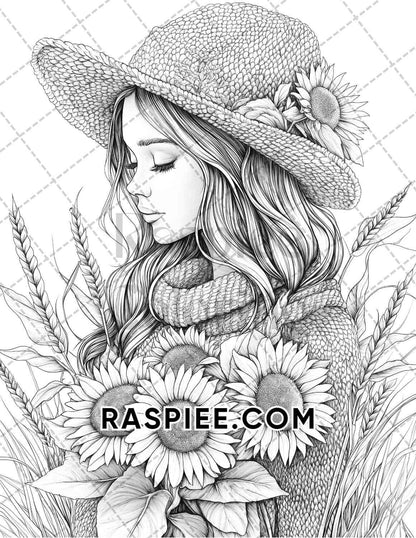 Autumn Beauties Portrait Adult Coloring Pages Printable PDF Instant Download