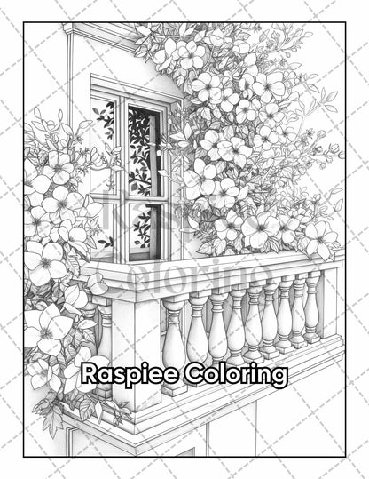 50 Balcony Garden Adult Coloring Pages Printable PDF Instant Download