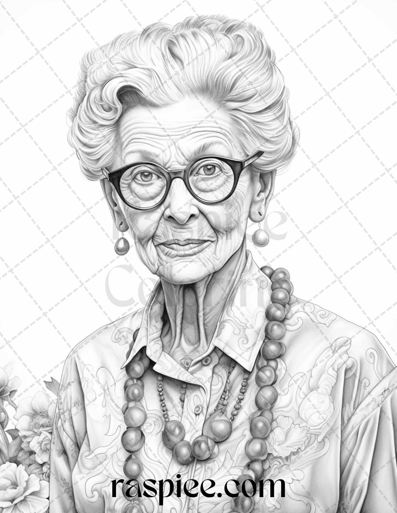 40 Fashionista Grandma Grayscale Coloring Pages Printable for Adults, PDF File Instant Download