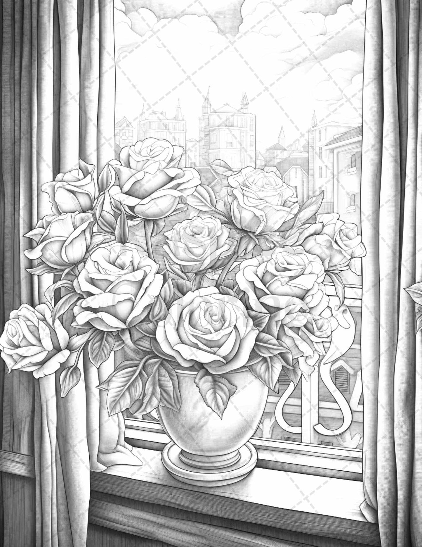 40 Captivating Roses Grayscale Coloring Pages Printable for Adults, PDF File Instant Download