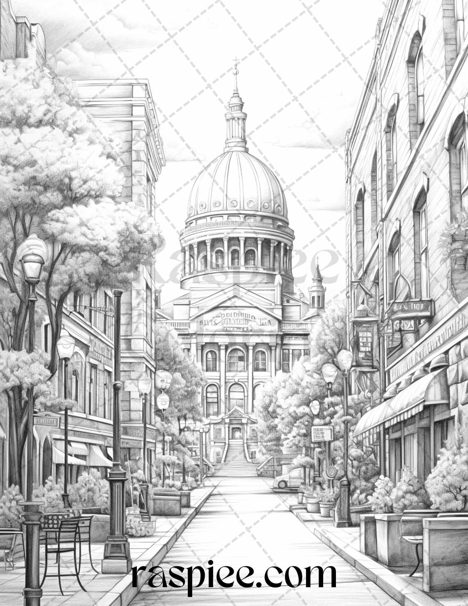 40 Beautiful Cities Travel Grayscale Coloring Pages Printable for Adults, PDF File Instant Download