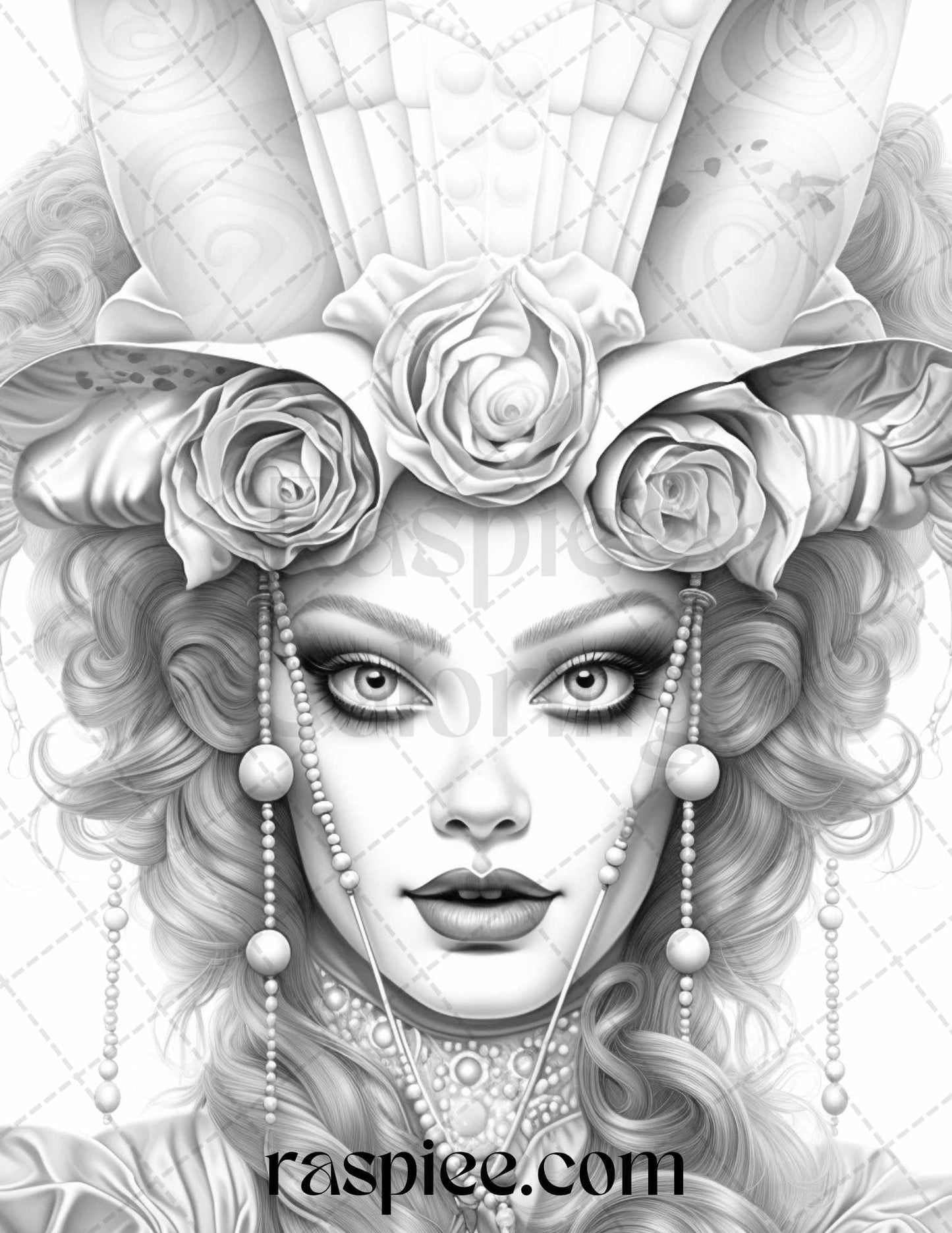 42 Beautiful Clown Girls Grayscale Coloring Pages Printable for Adults, PDF File Instant Download