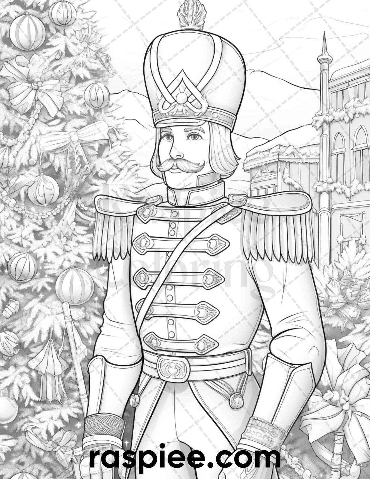 40 Christmas Nutcrackers Grayscale Coloring Pages for Adults, Printable PDF File Instant Download