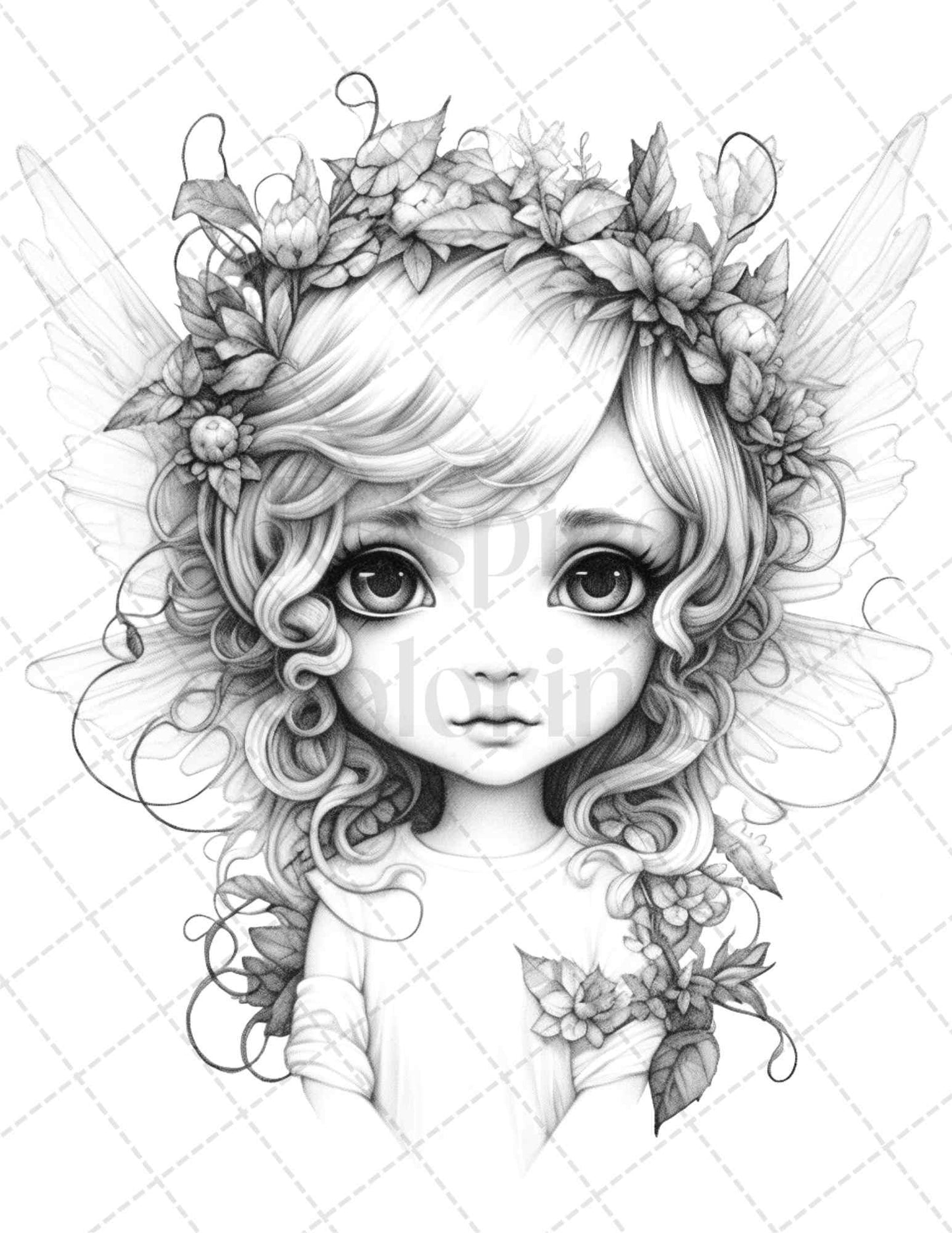 45 Adorable Chibi Fairy Grayscale Coloring Pages Printable for Adults, PDF File Instant Download