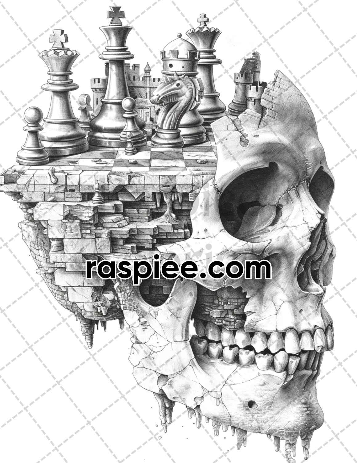 95 Skull Art Grayscale Adult Coloring Pages, Printable PDF Instant Download