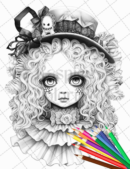 40 Creepy Porcelain Dolls Grayscale Coloring Pages for Adults, PDF File Instant Download