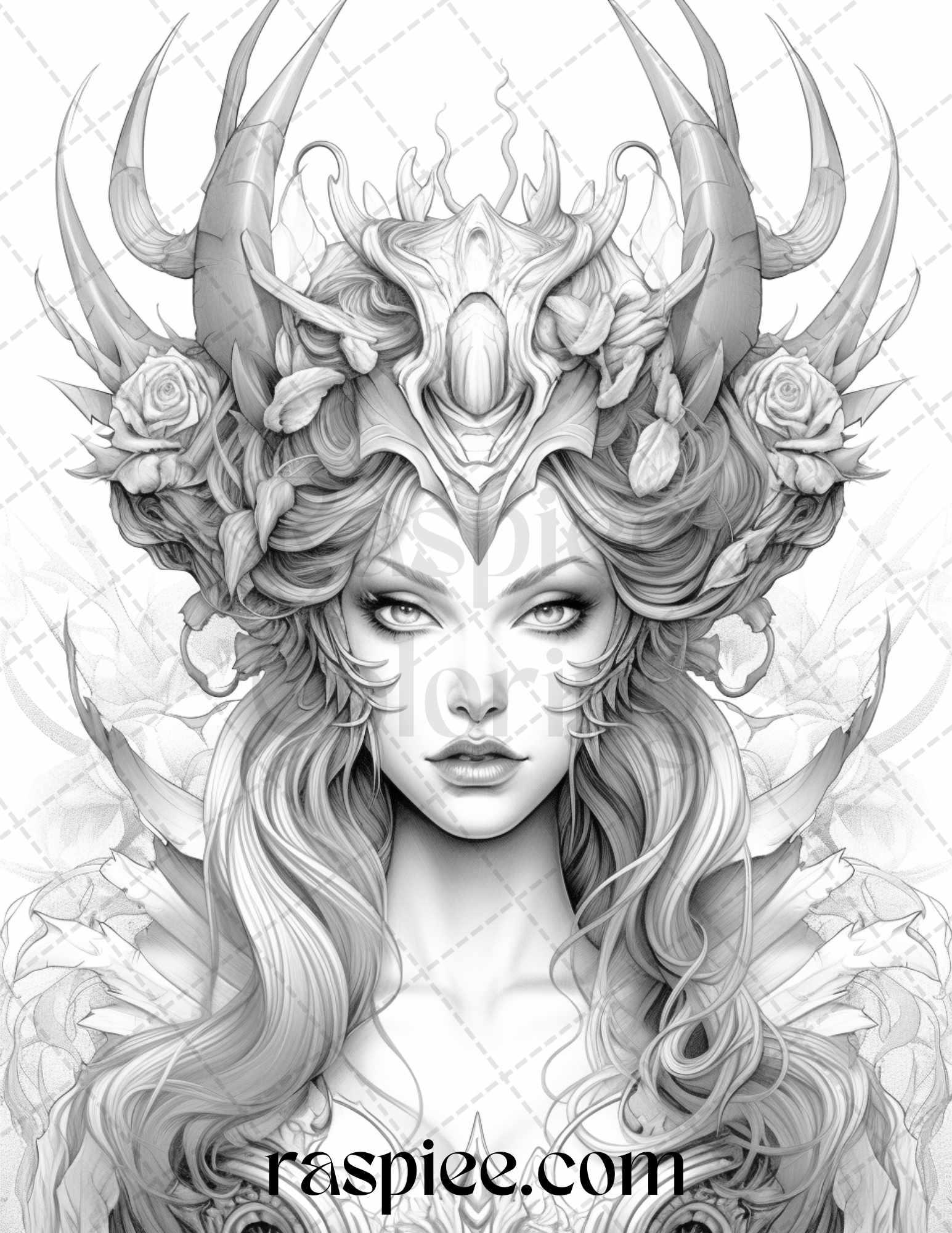 40 Dark Evil Fairy Grayscale Coloring Pages Printable for Adults, PDF File Instant Download